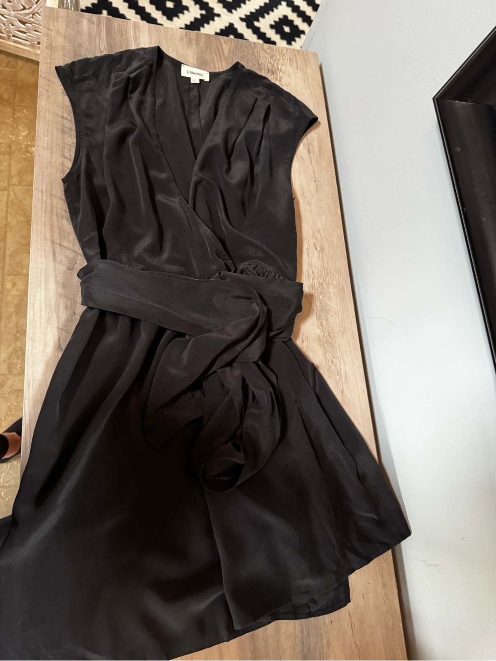 L'AGENCE Black Cap-Sleeve Wrap Mini Dress - Picture 2 of 10
